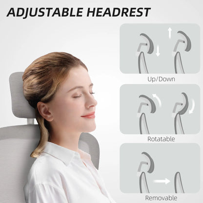 Ergonomic Mesh Office Chair, High Back, Rotatable Headrest, Flip-Up Armrests, Lumbar Support, Grey Task Chairs at Gallery Canada