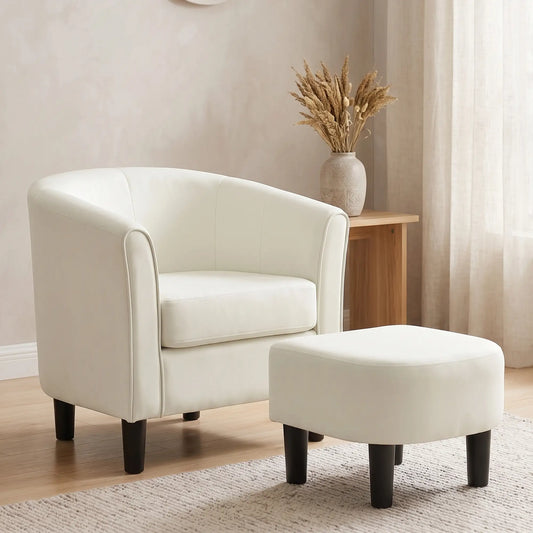 Accent Chair Modern Upholstered Living Room Chair with Ottoman and Pocket Spring Cushion Cream White Accent Chairs Cream at Gallery Canada
