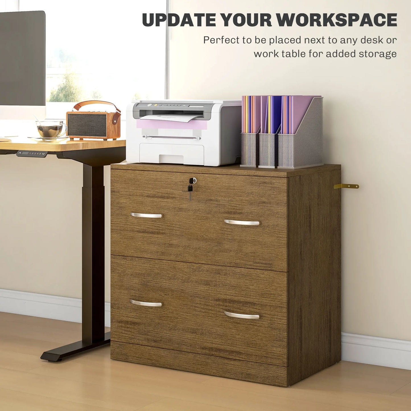 2 Drawer File Cabinet with Lock, Hanging Bar, Letter Size, Light Brown Office Cabinets & Cupboards at Gallery Canada