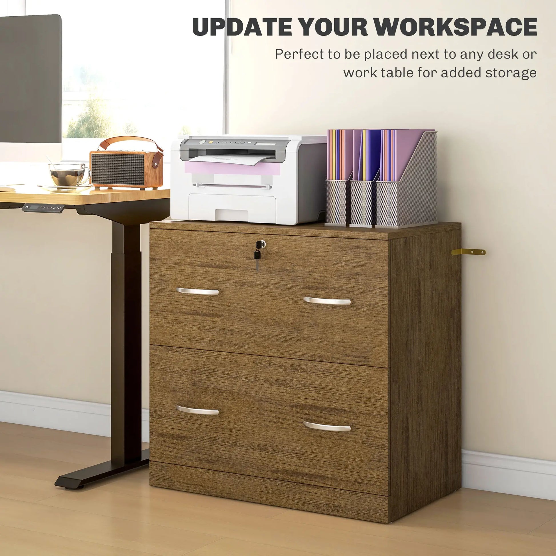 2 Drawer File Cabinet with Lock, Hanging Bar, Letter Size, Light Brown Office Cabinets & Cupboards at Gallery Canada