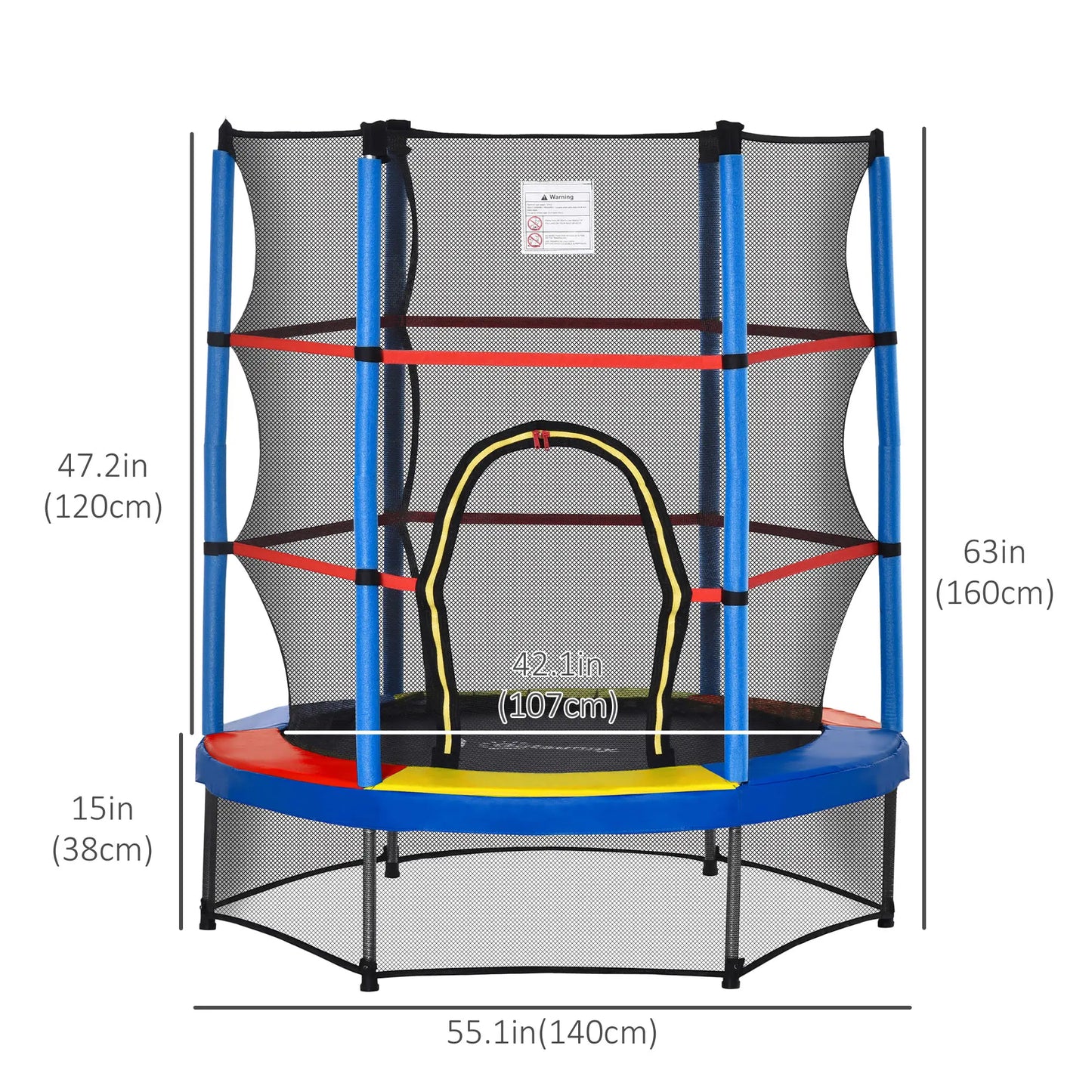 55" Kids Trampoline with Enclosure Net, Indoor/Outdoor, Multi-Coloured Trampolines at Gallery Canada