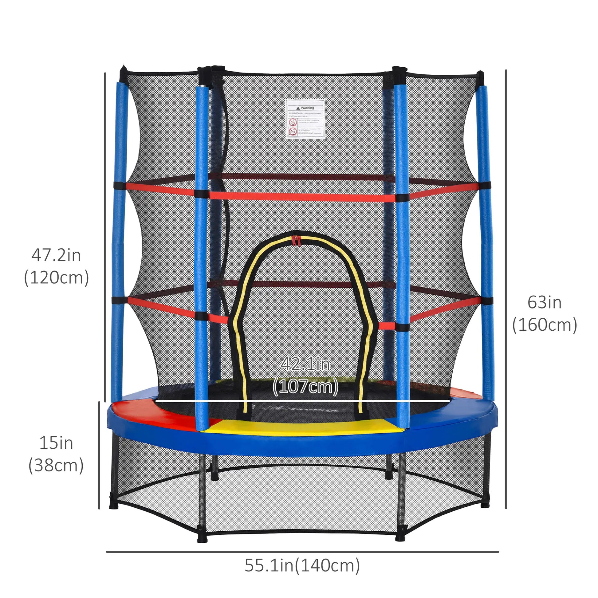 55" Kids Trampoline with Enclosure Net, Indoor/Outdoor, Multi-Coloured Trampolines at Gallery Canada