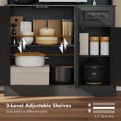 71 Inch Pantry Cabinet with Charging Station, Microwave Stand, Adjustable Shelves, Black Kitchen Pantry Cabinets at Gallery Canada