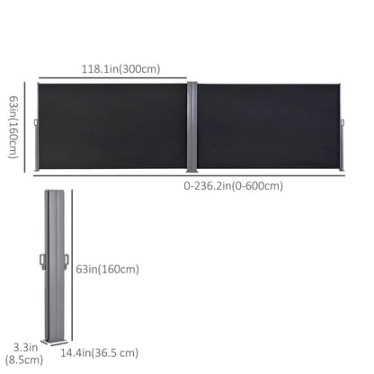 236" x 63" Outdoor Privacy Wall, Double Retractable Awning, Black Side Awnings at Gallery Canada