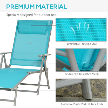 Outdoor Folding Chaise Lounge, Adjustable Backrest, Cushion, Headrest, Blue Lounger Chairs at Gallery Canada