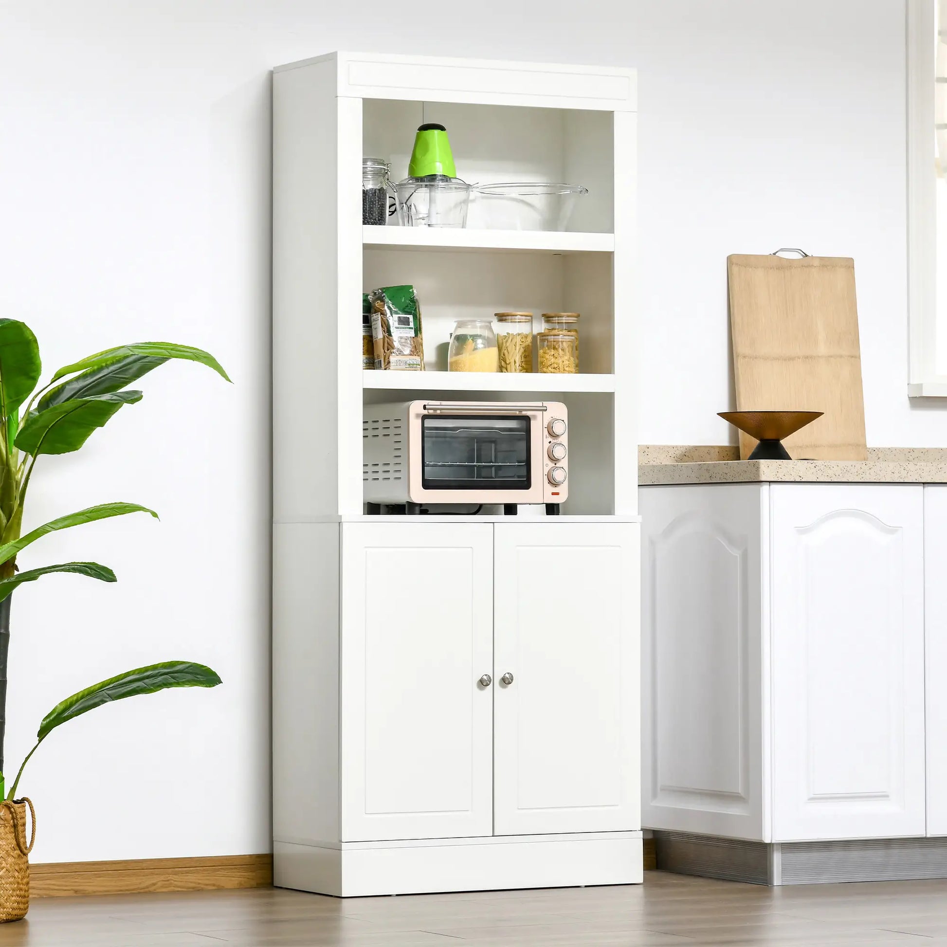 72" Kitchen Buffet, Hutch, Freestanding Cupboard, Wood Grain, White Kitchen Pantry Cabinets at Gallery Canada
