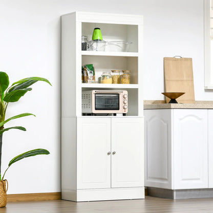 72" Kitchen Buffet, Hutch, Freestanding Cupboard, Wood Grain, White Kitchen Pantry Cabinets at Gallery Canada