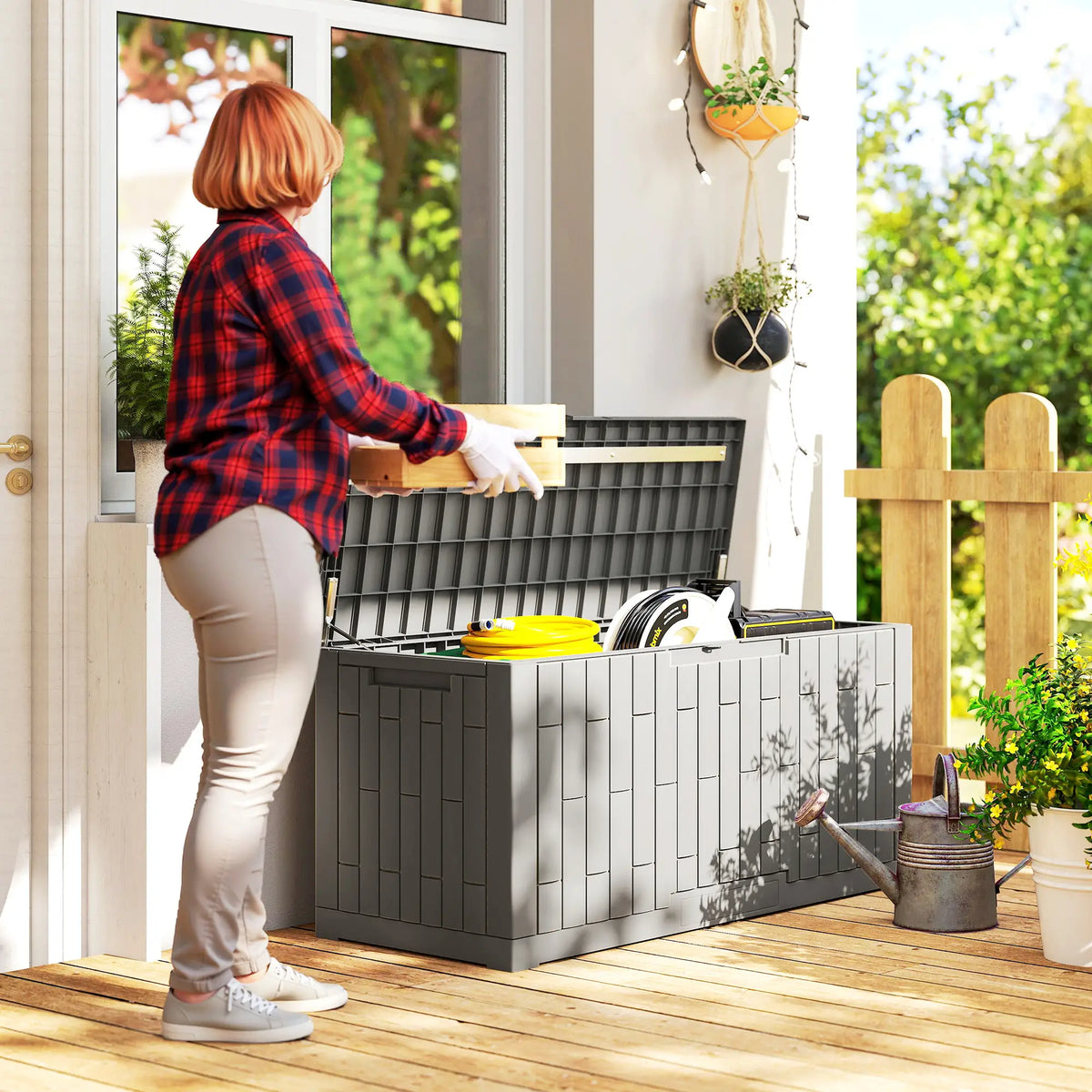 120 Gallon Resin Deck Box, Lockable Outdoor Storage, Splash And UV Resistant Patio Storage Boxes at Gallery Canada