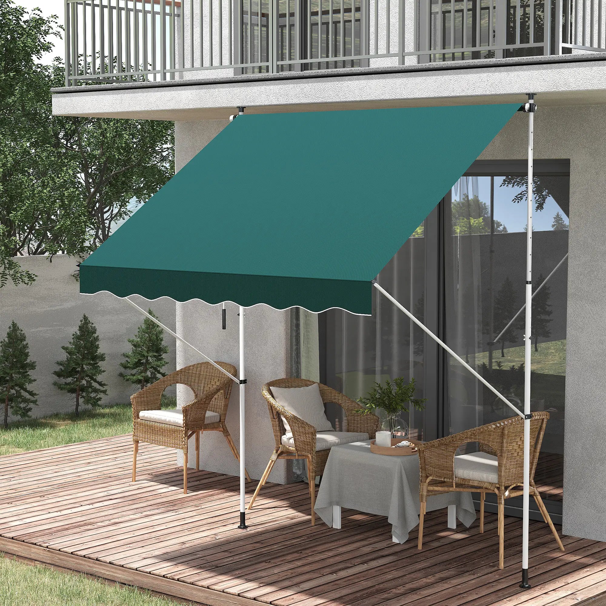 6.6'x5' Manual Retractable Patio Awning, Sun Shade, Water Resistant, Green Door Awnings at Gallery Canada