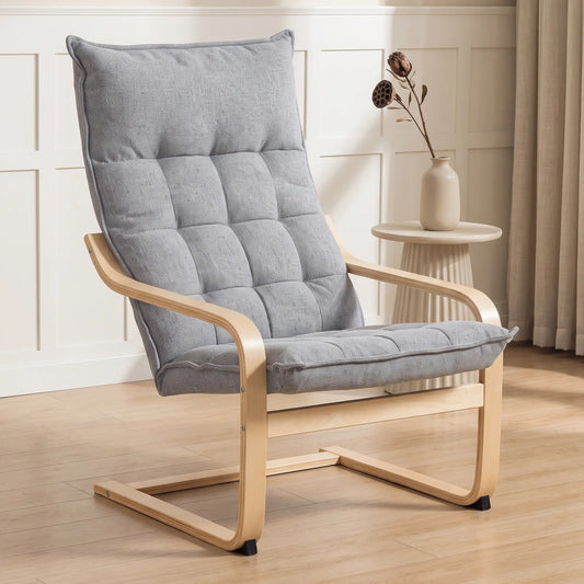 Modern Armchair, Upholstered Accent Chair, Curved Leg, Light Grey Accent Chairs Light Grey at Gallery Canada