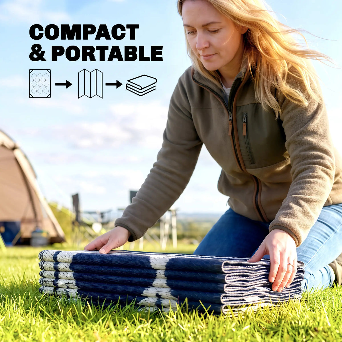 9'x12' Reversible Outdoor RV Rug, Patio Mat, Dark Blue Outdoor Reversible Rugs at Gallery Canada