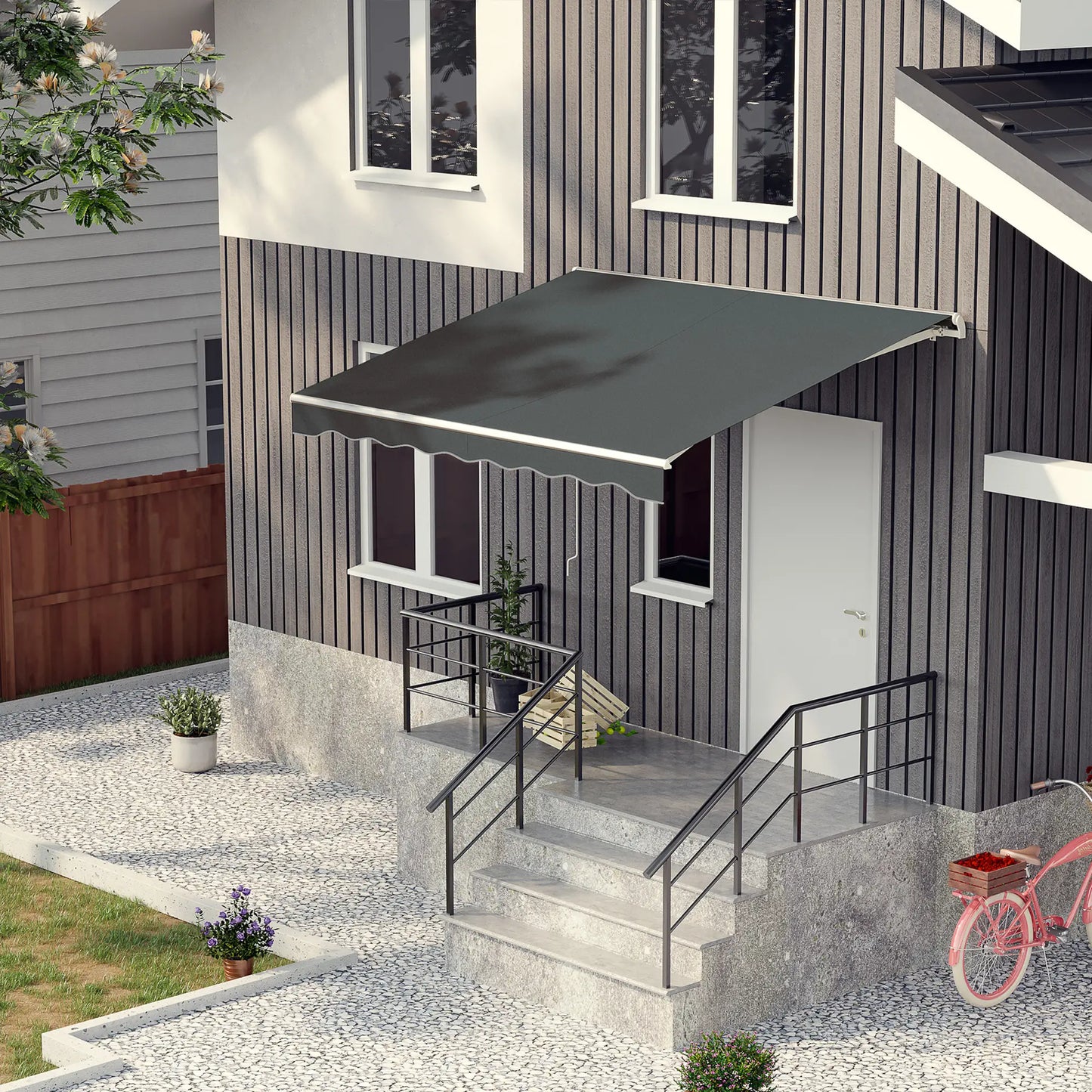 10' x 8' Retractable Electric Awning, Manual Crank, Aluminum Frame, Grey Deck Awnings at Gallery Canada