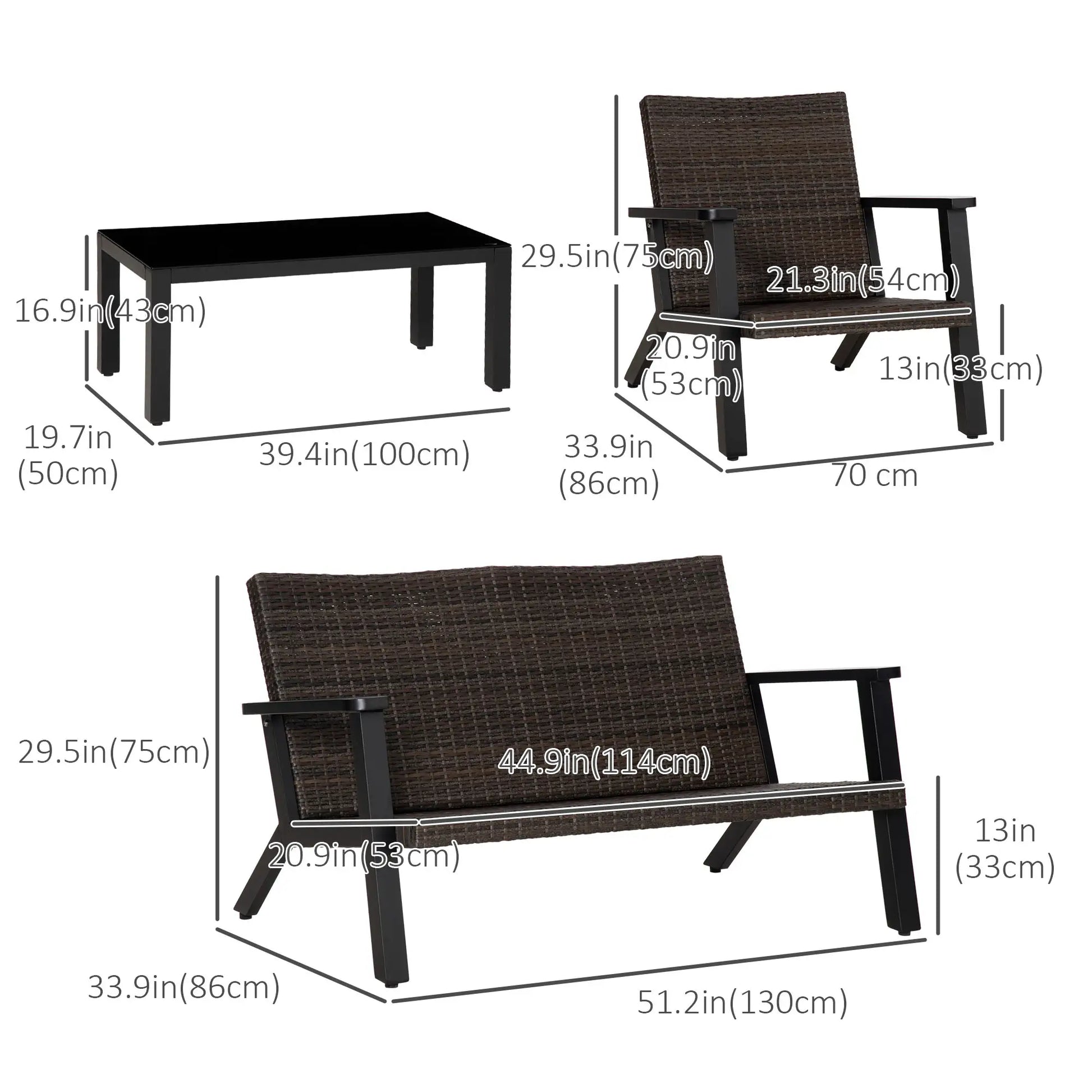 4pc Patio Furniture Set, Aluminum Frame, PE Rattan, 2 Sofas, 1 Loveseat, Coffee Table, Tempered Glass Top, Black, Grey Patio Furniture Sets at Gallery Canada