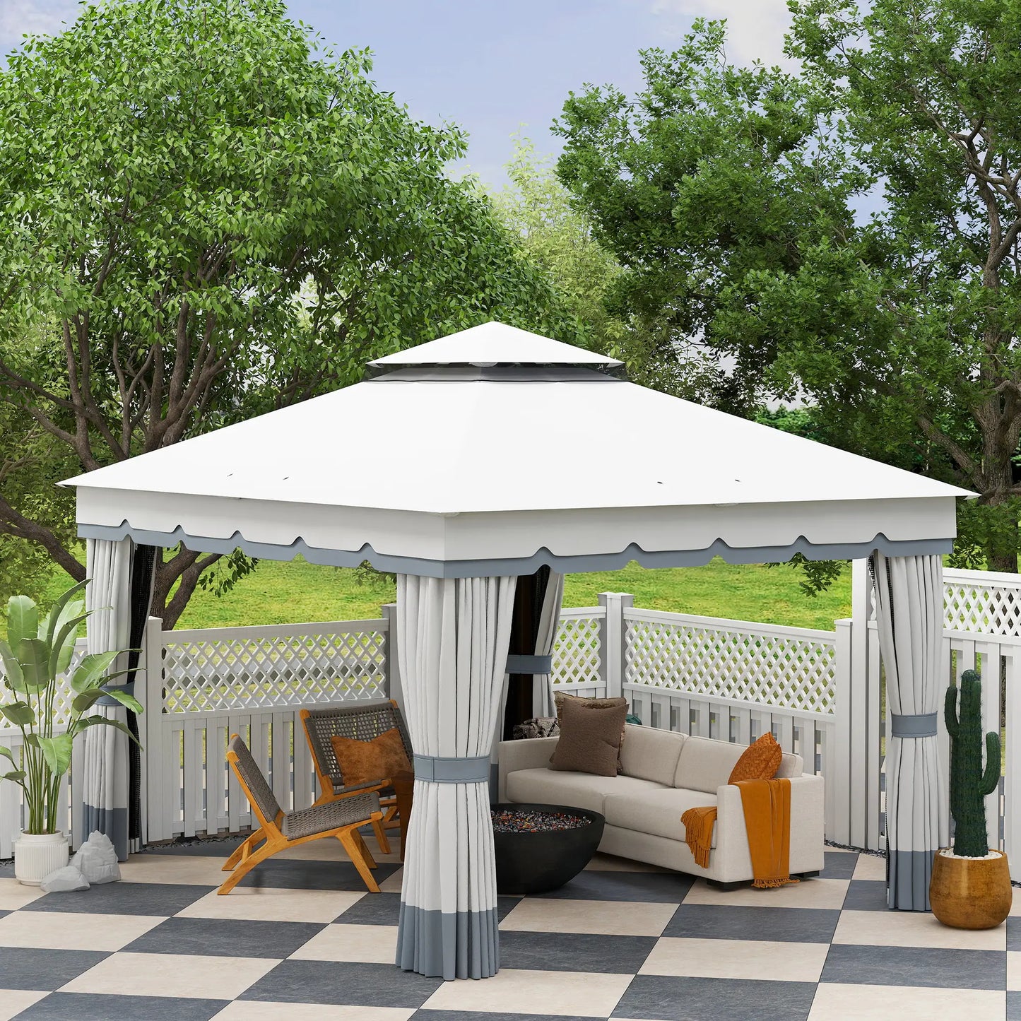 10' x 12' Double Roof Gazebo, Outdoor Shelter with Netting, Curtains Gazebos at Gallery Canada