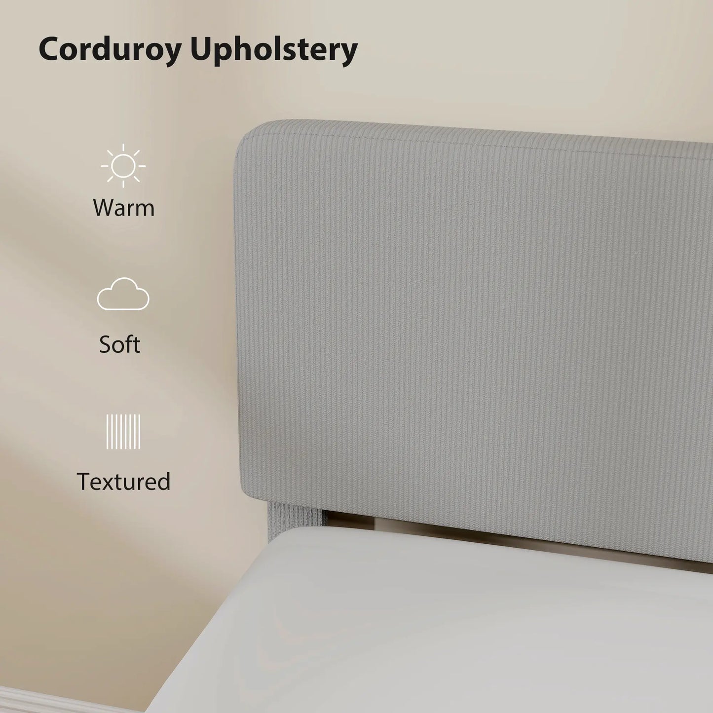 King Size Bed Frame, Adjustable Upholstered Headboard, Wood Slat Support, Light Grey Bed Frames at Gallery Canada