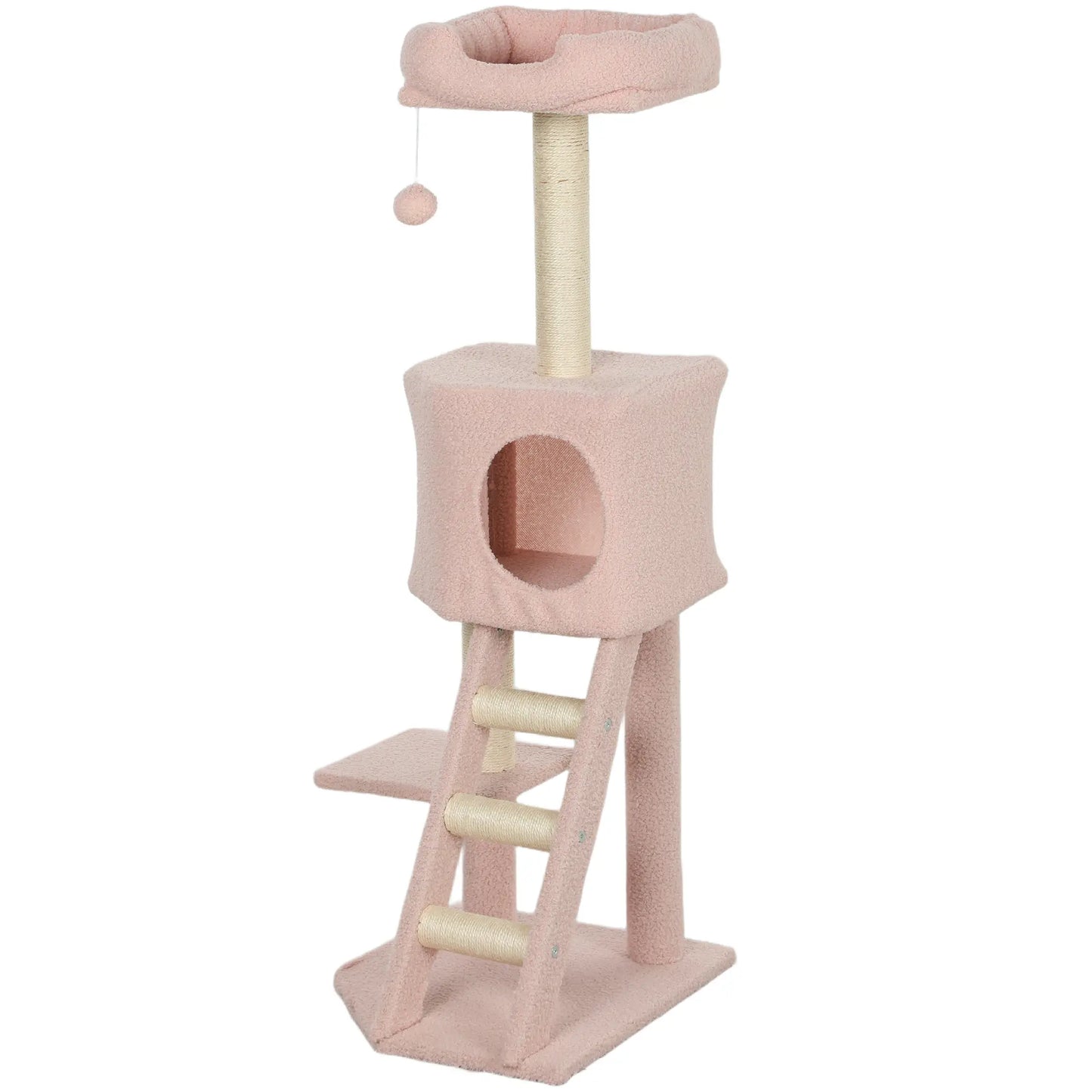 47" Tall Cat Tree Tower, Condo, Ladder, Scratching Posts, Pink Cat Trees Pink(Plush), Beige(Sisal rope) at Gallery Canada