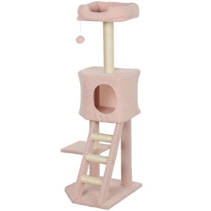 47" Tall Cat Tree Tower, Condo, Ladder, Scratching Posts, Pink Cat Trees Pink(Plush), Beige(Sisal rope) at Gallery Canada