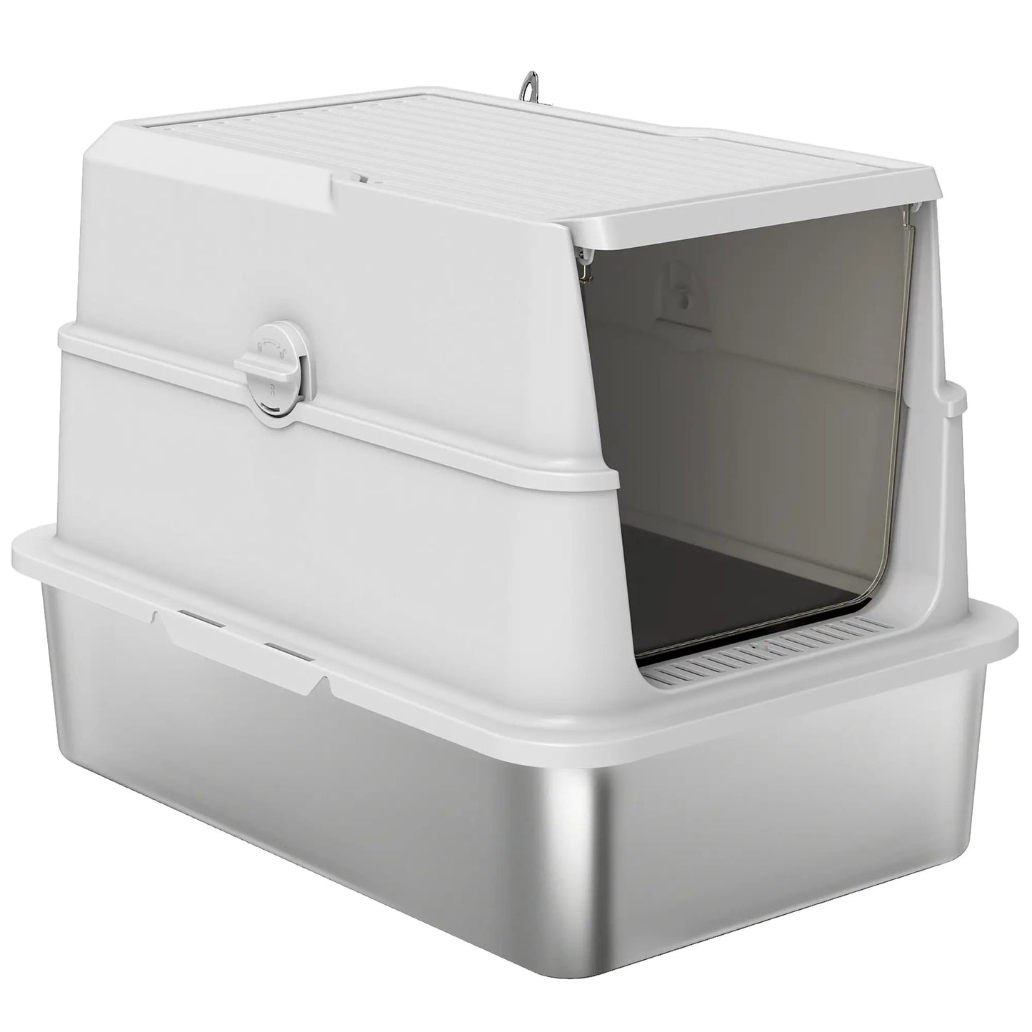 XL Stainless Steel Cat Litter Box, Flip Top, Scoop, Easy Clean Cat Litter Box Enclosures Stainless Steel, Light Grey, Transparent at Gallery Canada