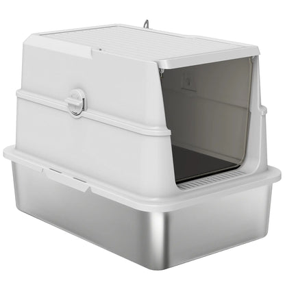 XL Stainless Steel Cat Litter Box, Flip Top, Scoop, Easy Clean Cat Litter Box Enclosures Stainless Steel, Light Grey, Transparent at Gallery Canada