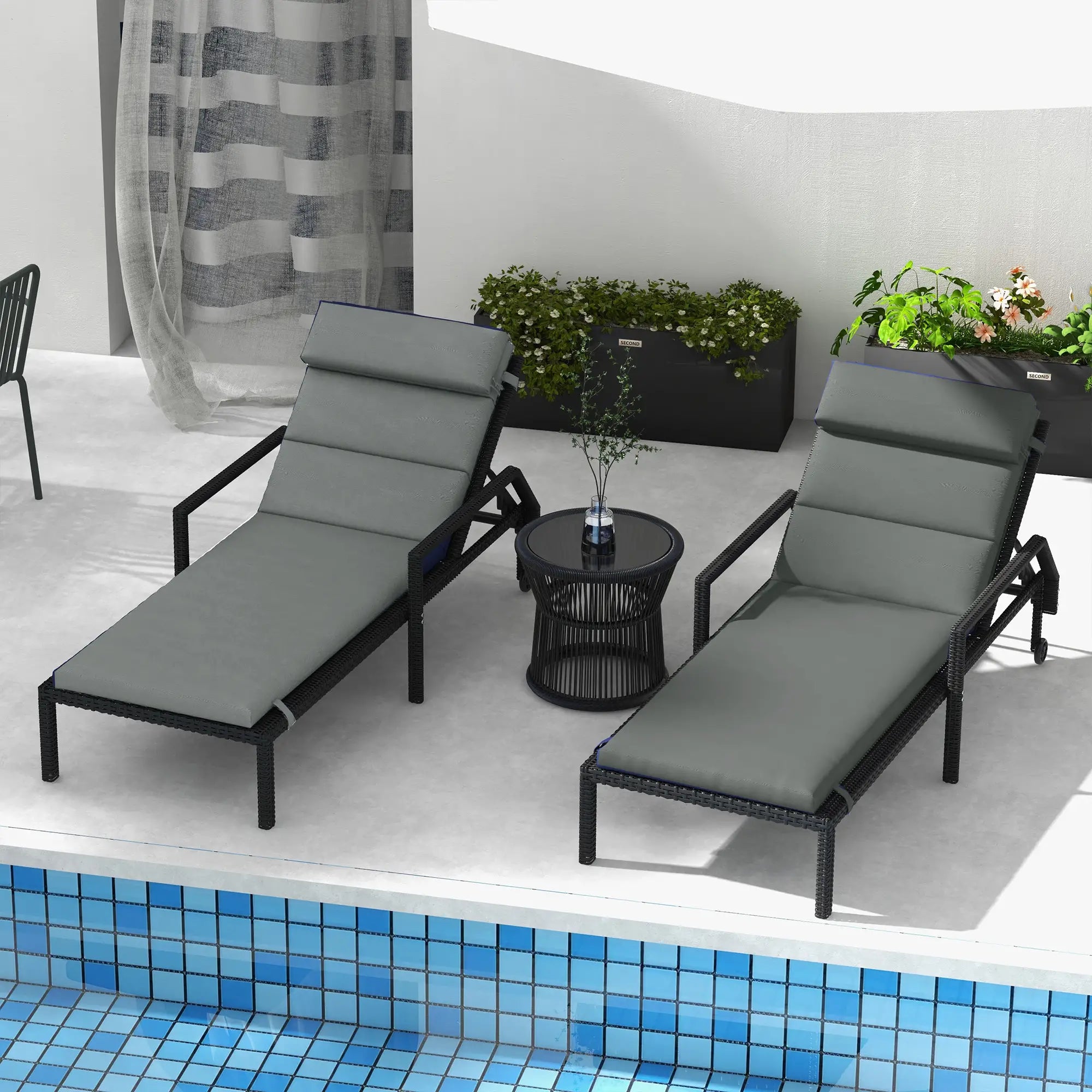 Patio Chaise Lounge Cushions, Headrest, Ties, Set of 2, Grey Patio Chair Cushions at Gallery Canada