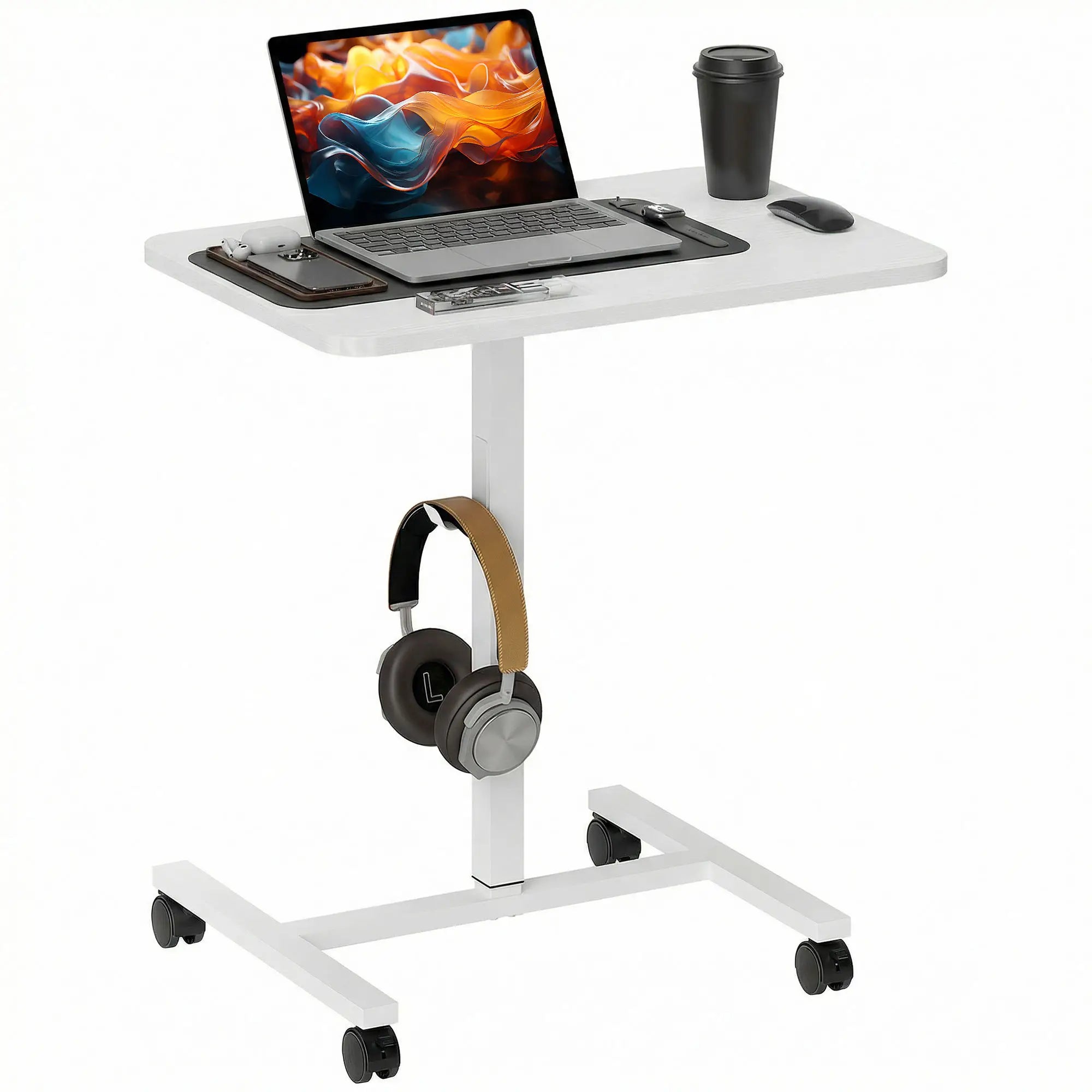 Height Adjustable Standing Desk, Pneumatic Sit Stand Desk, White Wood Grain, White Office Desks & Work Stations White Wood Grain at Gallery Canada