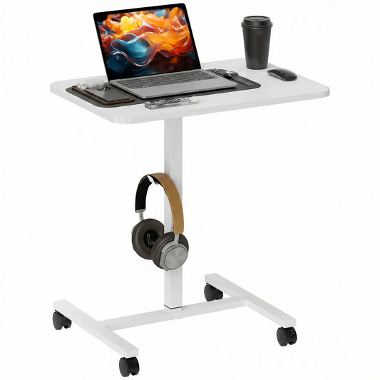 Height Adjustable Standing Desk, Pneumatic Sit Stand Desk, White Wood Grain, White Office Desks & Work Stations White Wood Grain at Gallery Canada