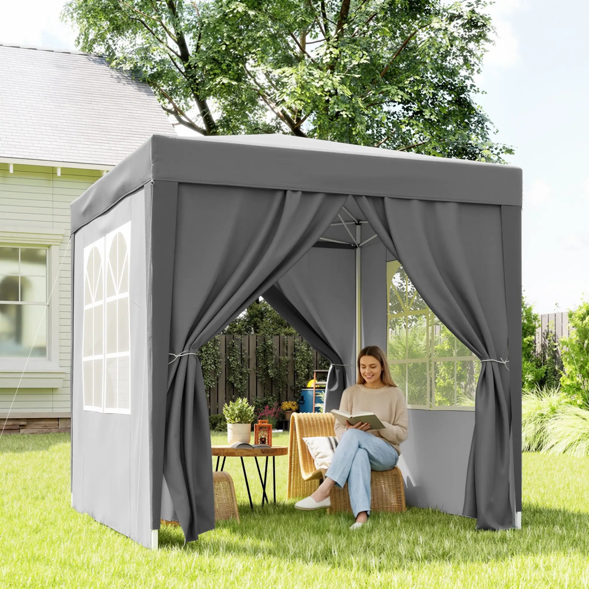 6.6'x6.6' Pop Up Canopy Tent, Instant Sun Shelter With Carry Bag, Grey Pop Up Canopies at Gallery Canada
