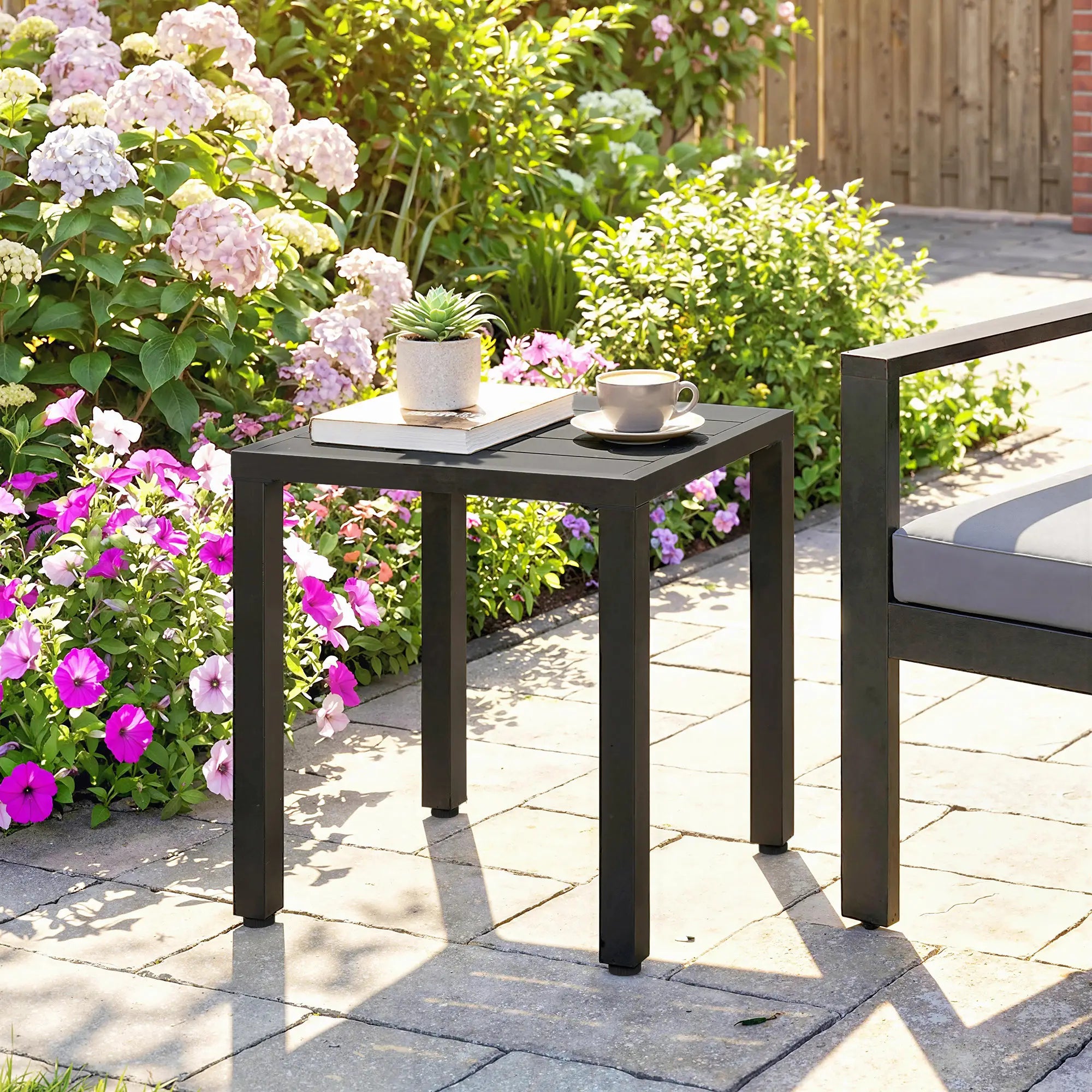 Metal Outdoor Side Table, 45.5 cm Square, Patio Garden Poolside, Black Patio Side Tables at Gallery Canada