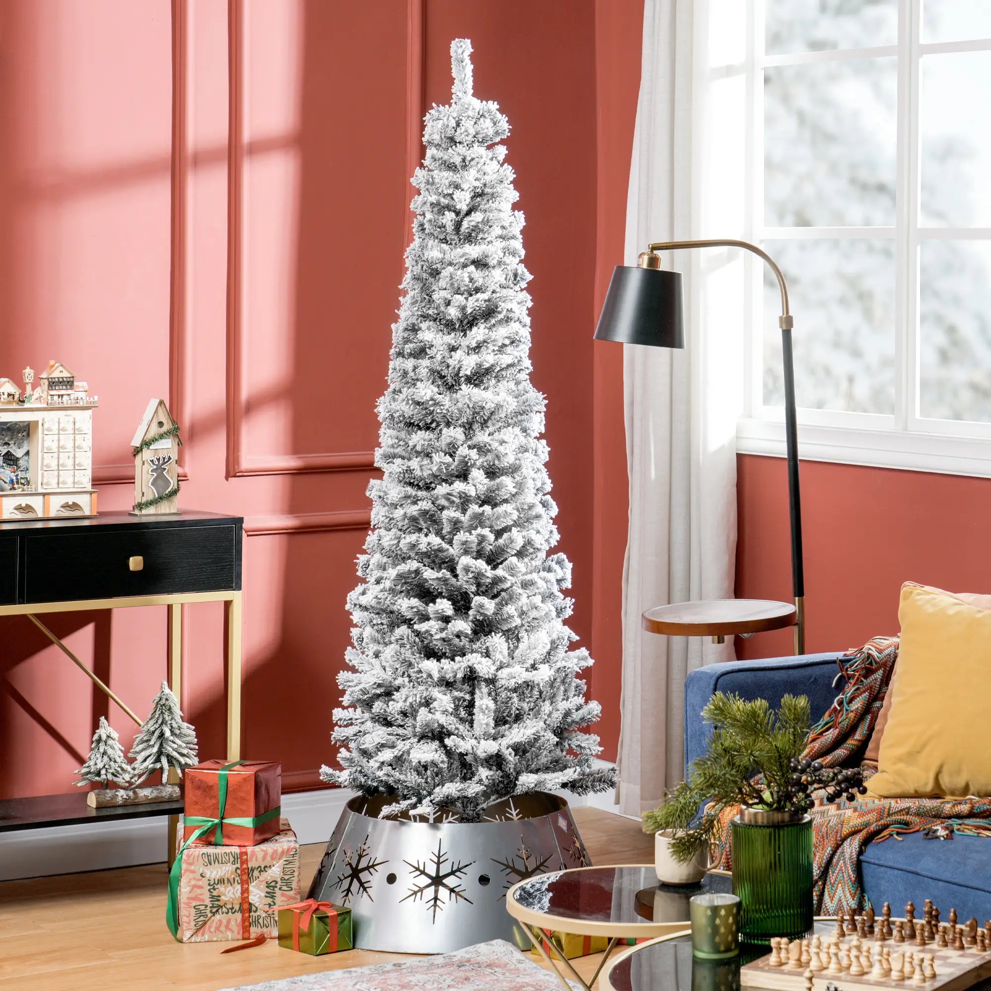 6ft Flocked Pencil Christmas Tree, Realistic Branch Tips, Black Pencil Christmas Trees at Gallery Canada