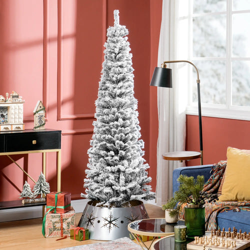 6ft Flocked Pencil Christmas Tree, Realistic Branch Tips, Black