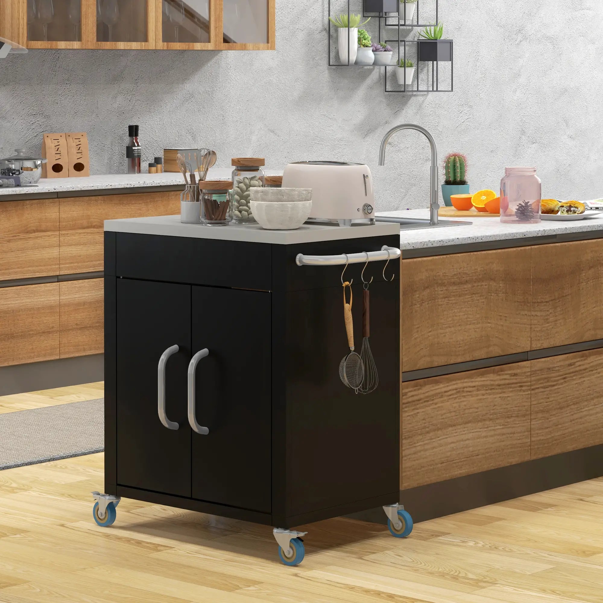 Outdoor BBQ Stand With Stainless Steel Top, Pizza Oven Table, Black Outdoor Grill Carts at Gallery Canada