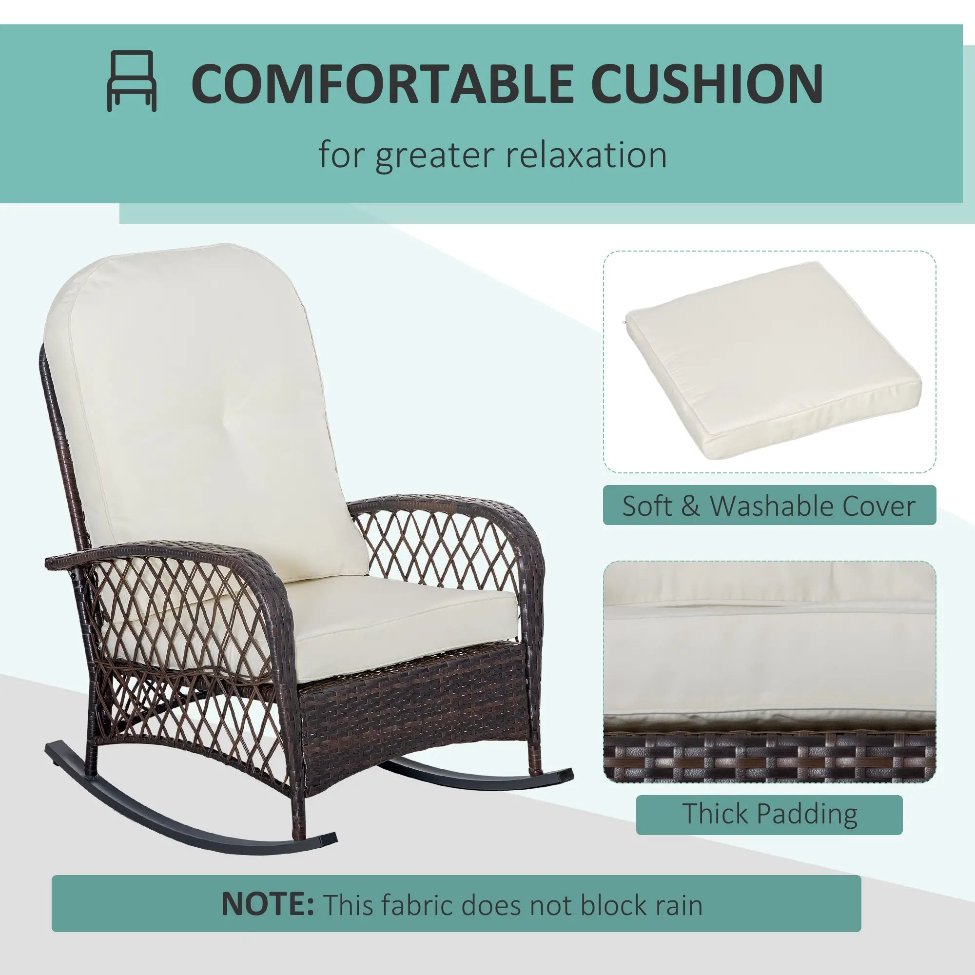 Rattan Rocking Chair, Outdoor Wicker Patio Furniture with Cushions, Cream White Outdoor Rocking Chairs at Gallery Canada