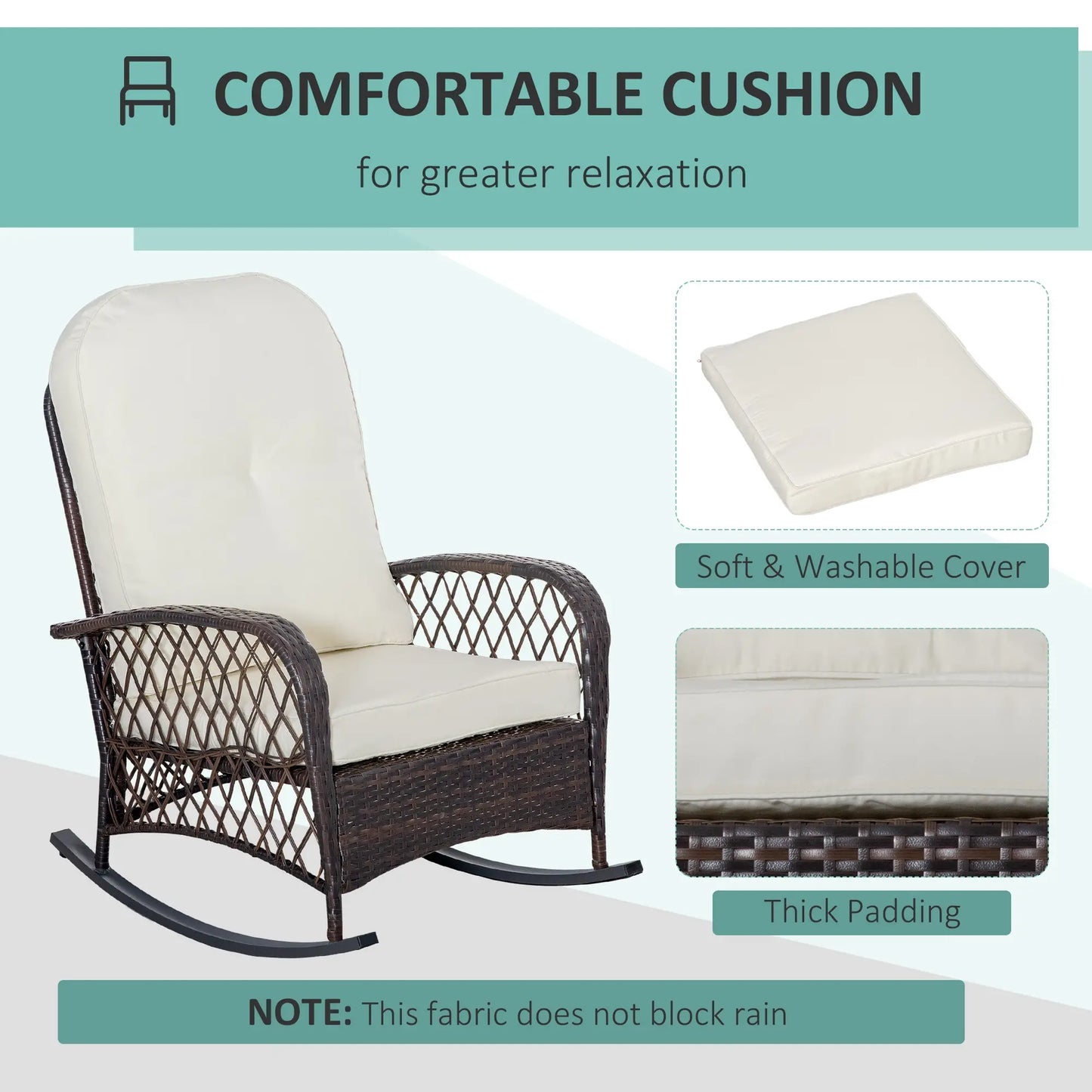 Rattan Rocking Chair, Outdoor Wicker Patio Furniture with Cushions, Cream White Outdoor Rocking Chairs at Gallery Canada