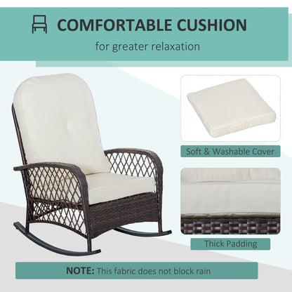 Rattan Rocking Chair, Outdoor Wicker Patio Furniture with Cushions, Cream White Outdoor Rocking Chairs at Gallery Canada