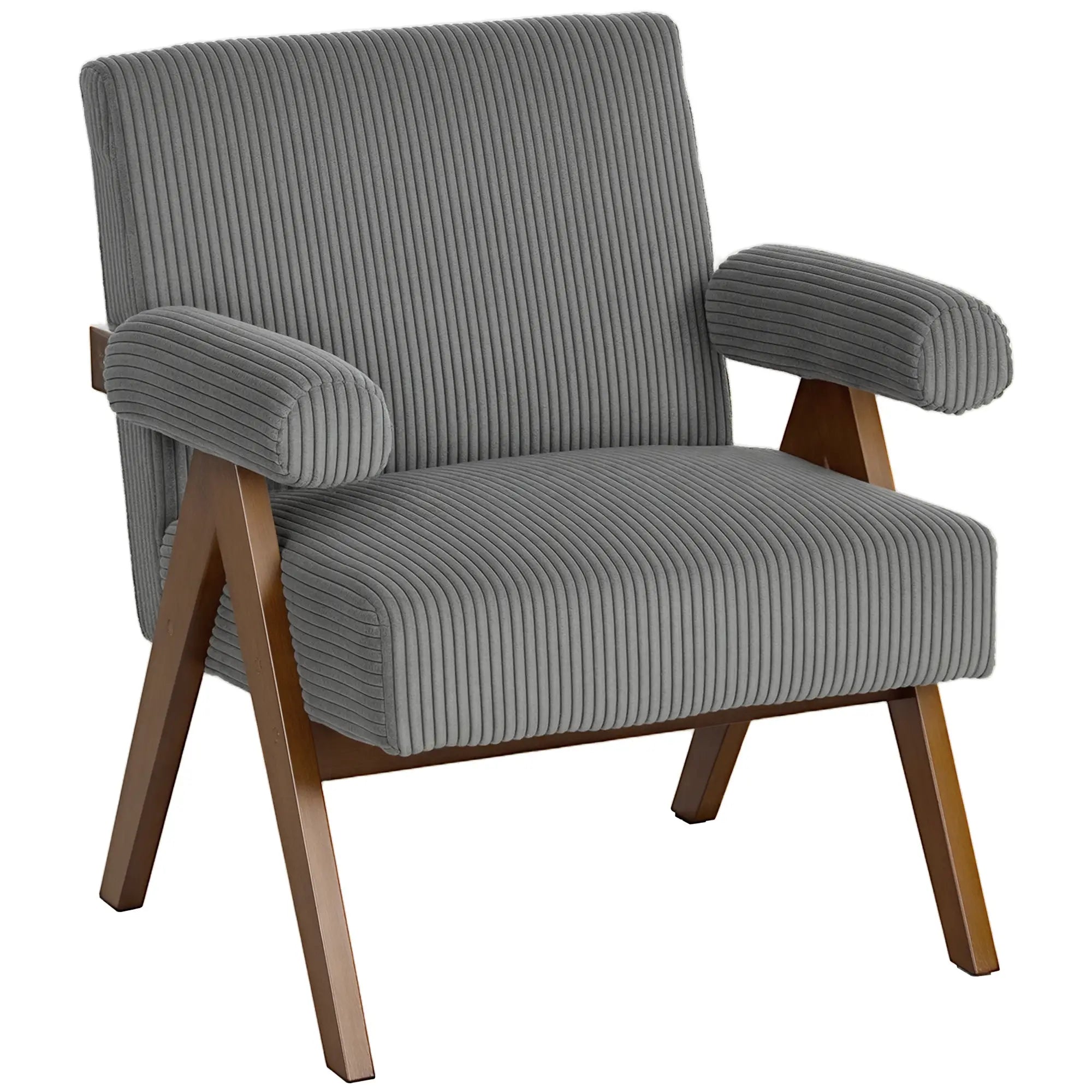 Corduroy Accent Chair, Wide Seat, Soft Padded Armrests, Dark Grey Accent Chairs at Gallery Canada