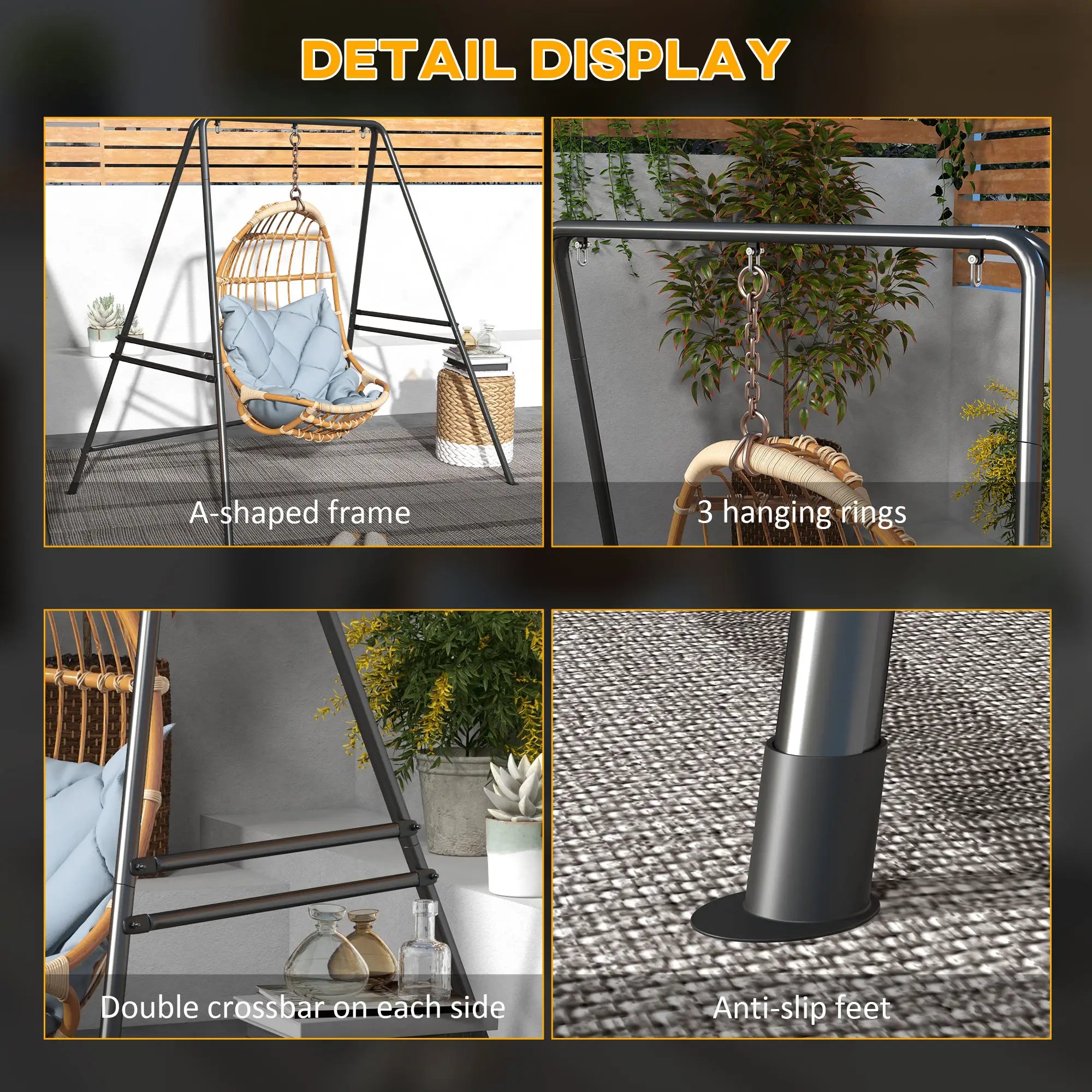 Hammock Chair Stand, Heavy Duty Metal Frame, Indoor Outdoor Use, Black Hammock Stands at Gallery Canada