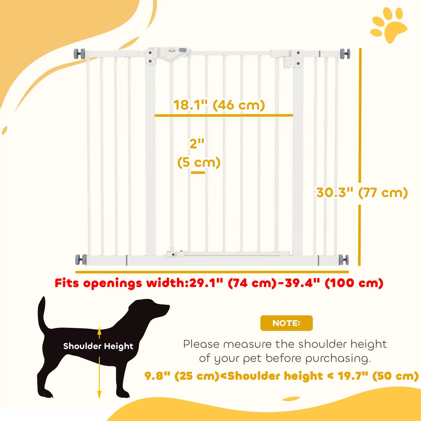 Pet Gate with Door, 30 in Tall, Pressure-Mounted Safety Gate, White