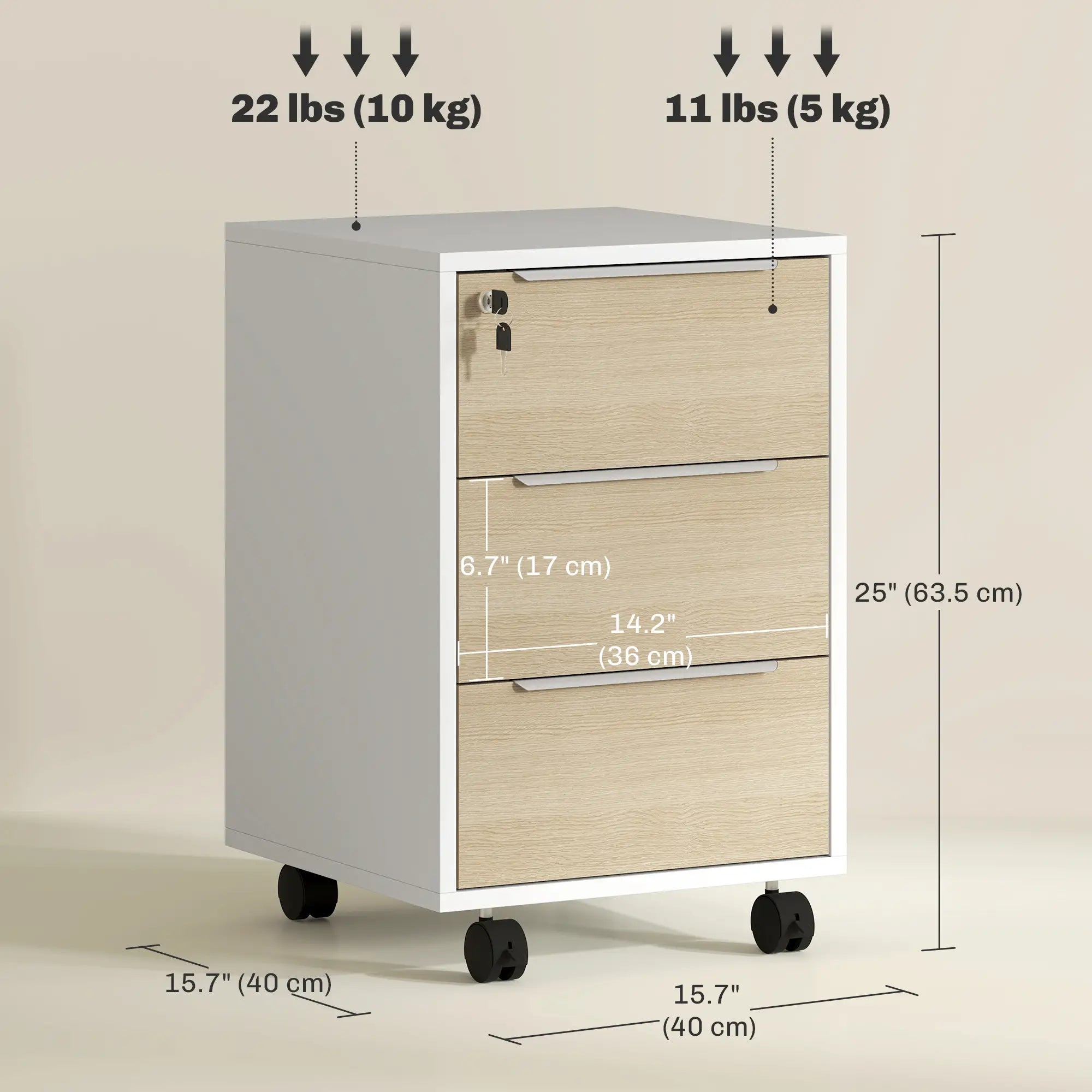 3 Drawer File Cabinet With Wheels, Vertical, Lock, Oak Office Cabinets & Cupboards at Gallery Canada