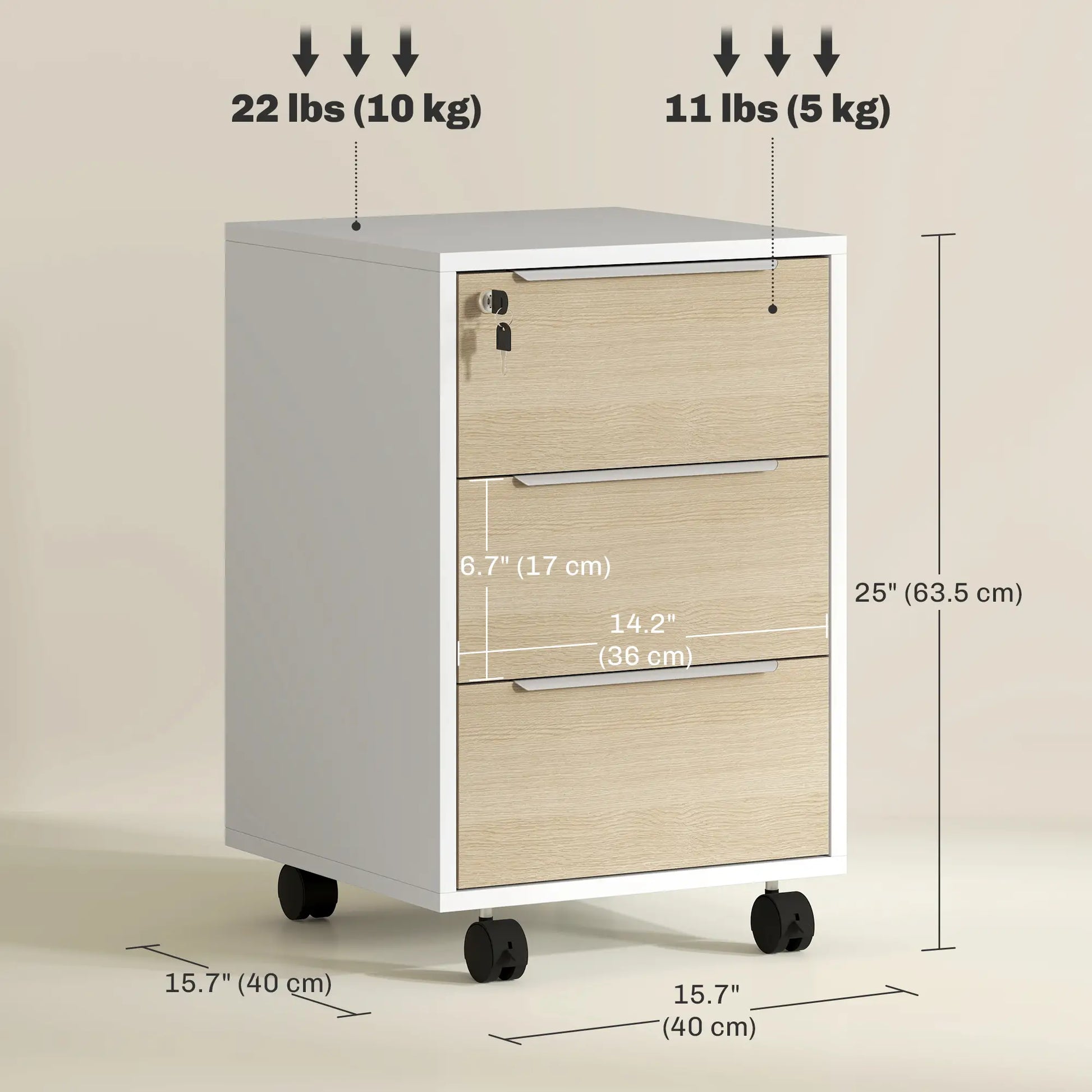 3 Drawer File Cabinet With Wheels, Vertical, Lock, Oak Office Cabinets & Cupboards at Gallery Canada
