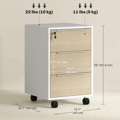 3 Drawer File Cabinet With Wheels, Vertical, Lock, Oak Office Cabinets & Cupboards at Gallery Canada