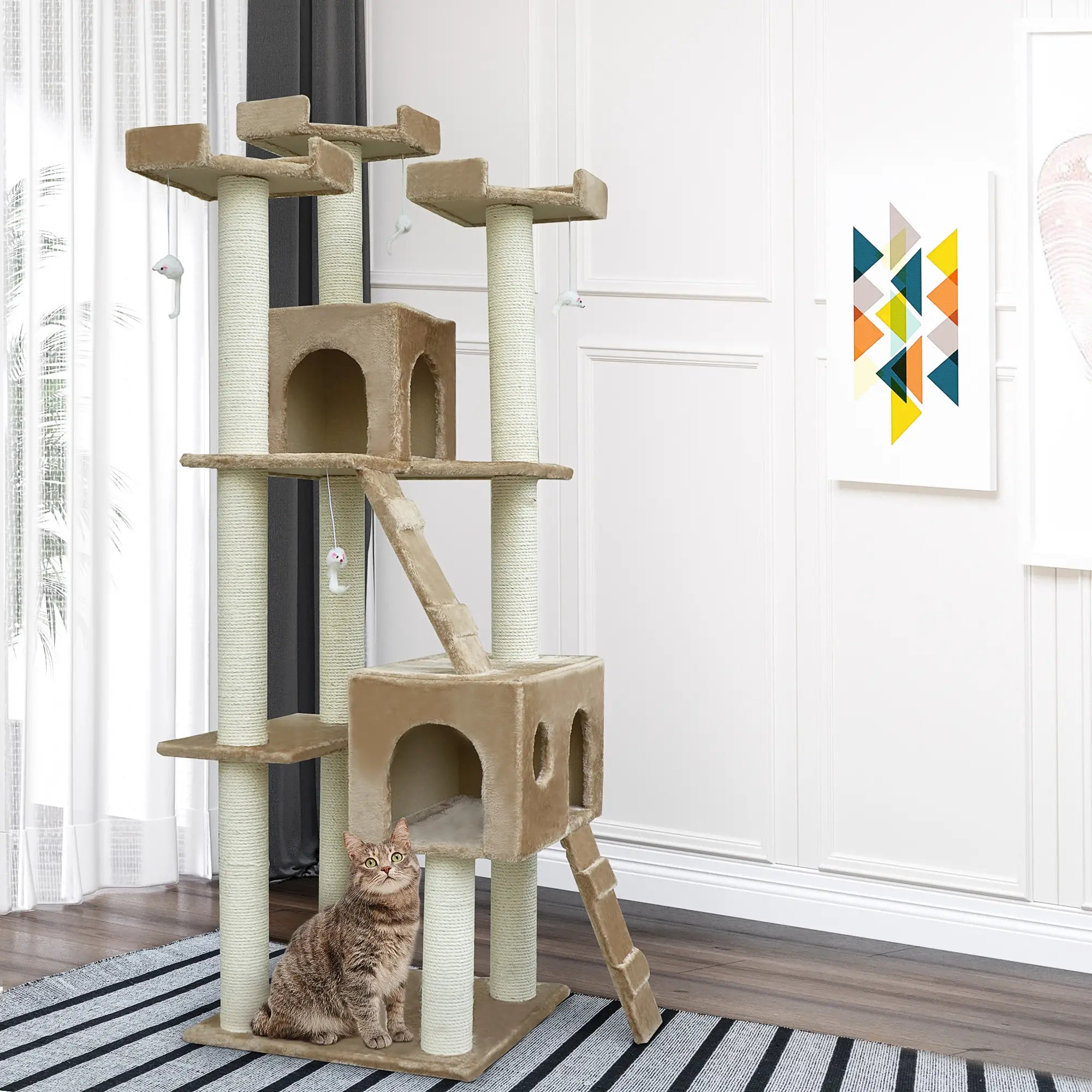 71-Inch Cat Tree, Pet Tower with Scratch Post, Condo, Beige Cat Towers at Gallery Canada