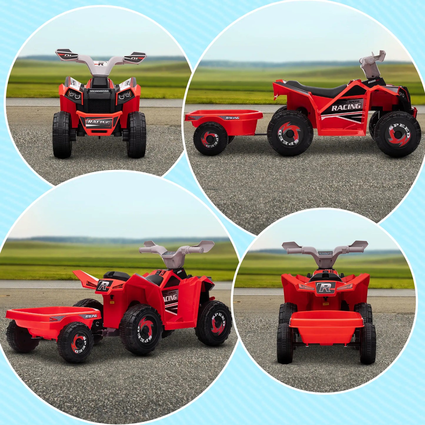 6V Electric Toy Car with Trailer, Forward Backward, Red Electric Ride On Toys at Gallery Canada