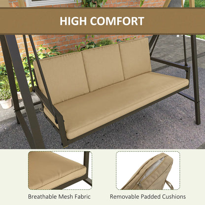 3 Seater Patio Swing Chair, Adjustable Canopy, Removable Cushions, Beige Patio Swings with Stand at Gallery Canada