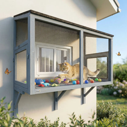 Outdoor Cat Enclosure, Expandable Wooden Cat House, 39.4"L Outdoor Cat Enclosures at Gallery Canada