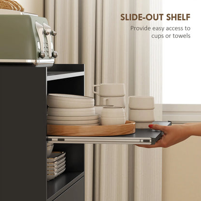 Microwave Cart with Wheels, Open Shelves and Drawer, Black Kitchen Islands & Kitchen Carts at Gallery Canada