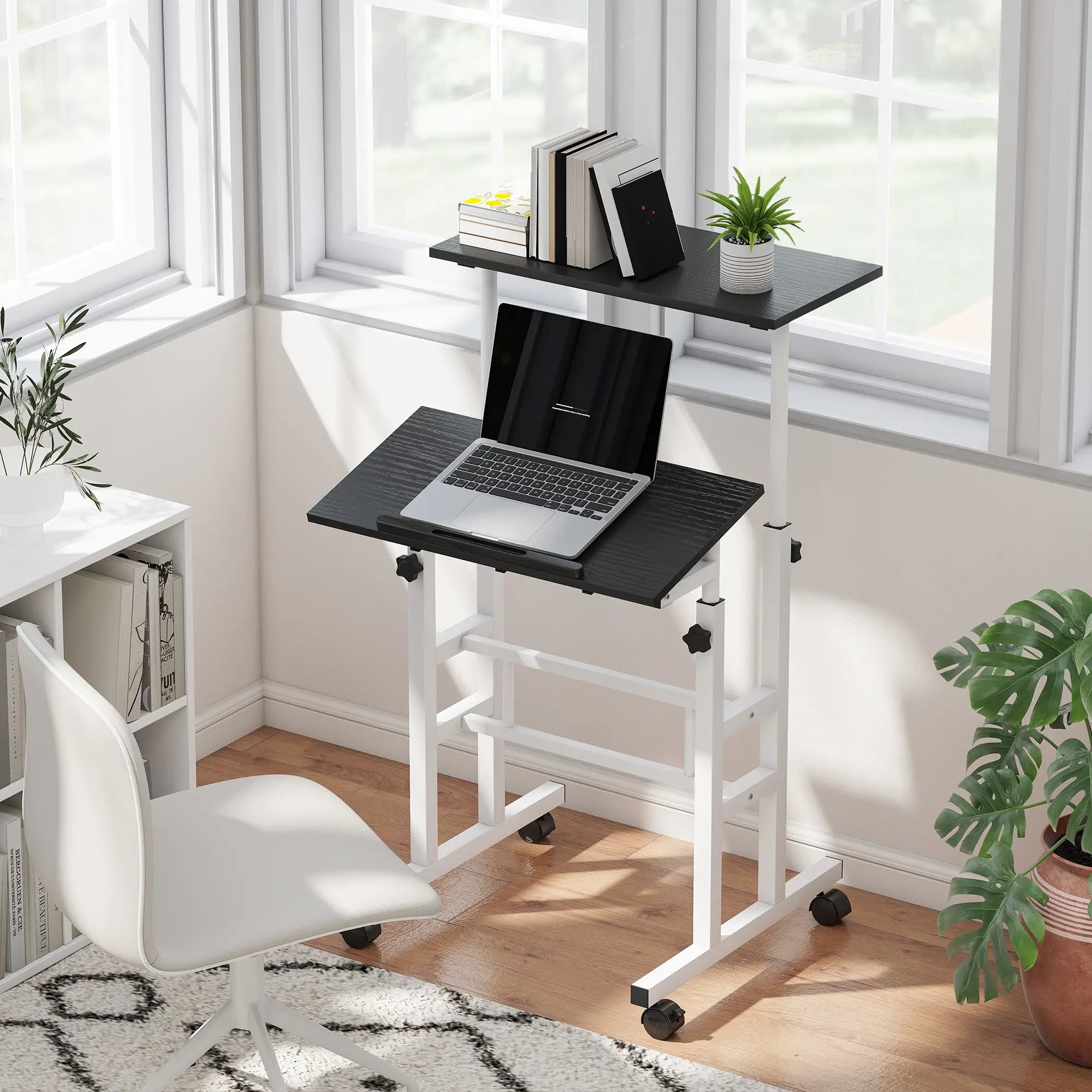 Height Adjustable Standing Desk with Wheels, Black Computer Desks at Gallery Canada