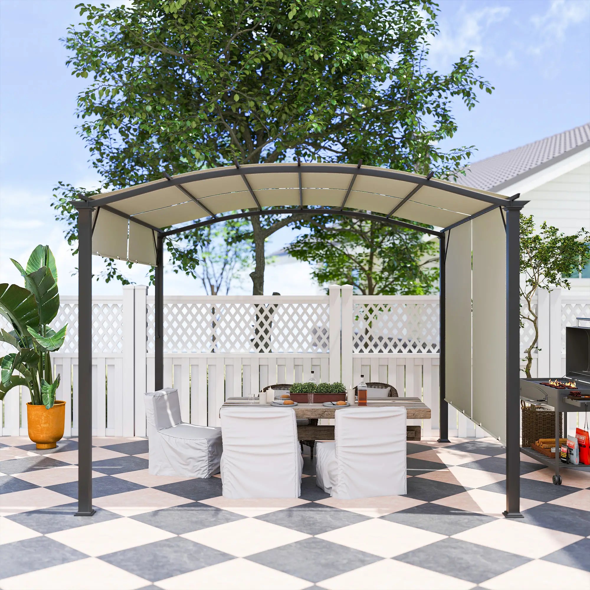11' x 11' Retractable Pergola Canopy, Patio Backyard, Beige Pergolas at Gallery Canada