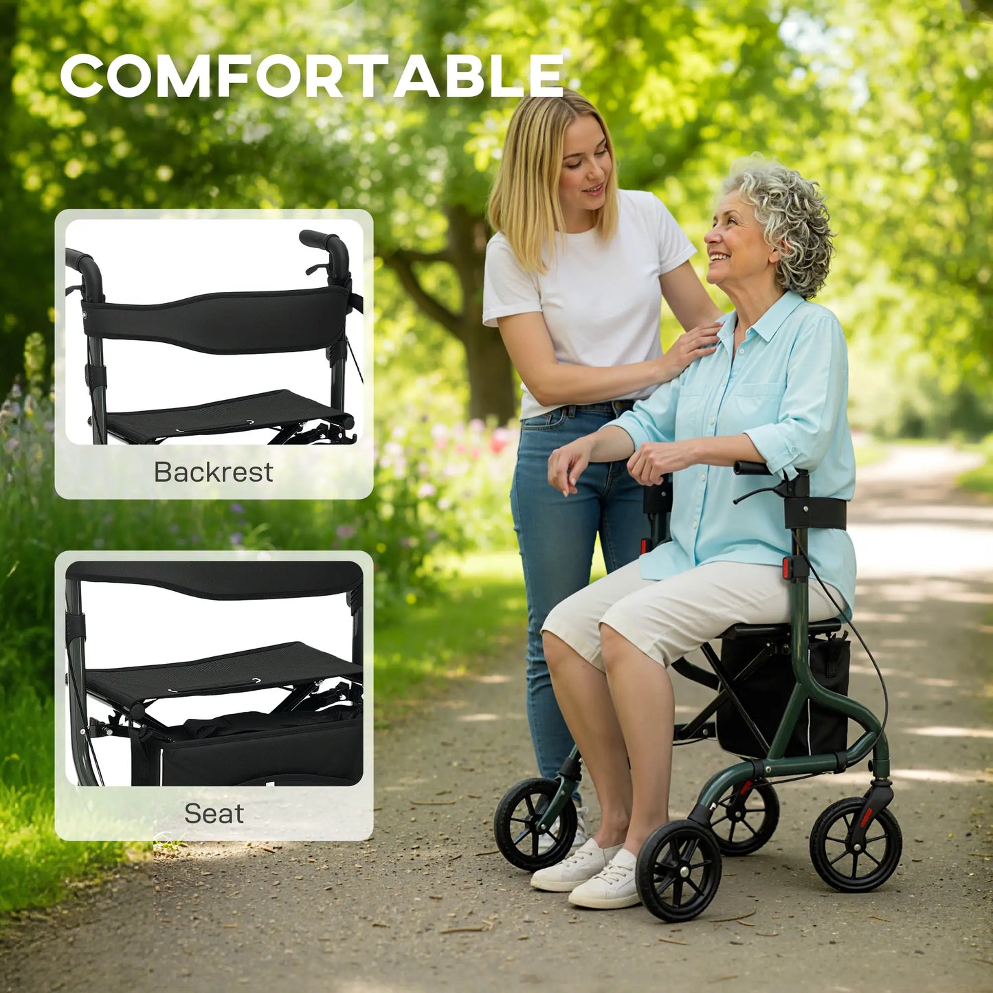Foldable Rollator Walker With Seat, Adjustable Handles, Green Knee Walker & Wheelchair Ramps at Gallery Canada