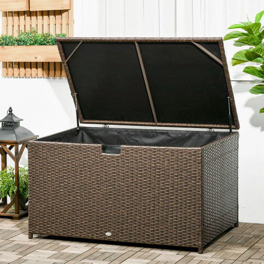 113 Gallon Outdoor Storage Box, Rattan Deck Box, Brown Patio Storage Boxes Brown at Gallery Canada