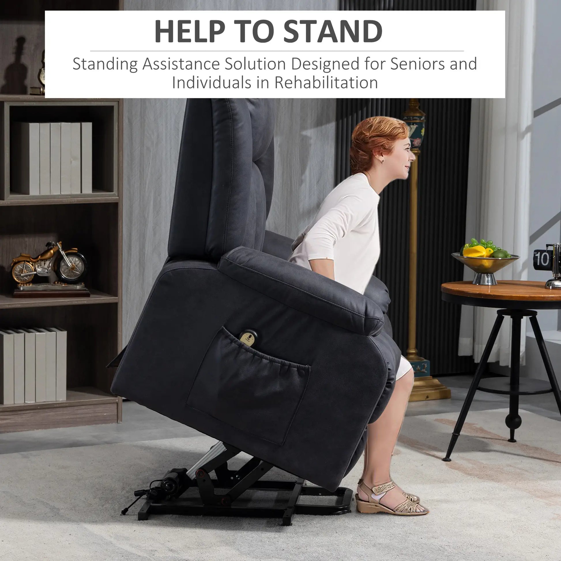 Electric Recliner Chair, Microfibre Upholstery, Remote, Charcoal Grey Electric Power Lift Chairs at Gallery Canada